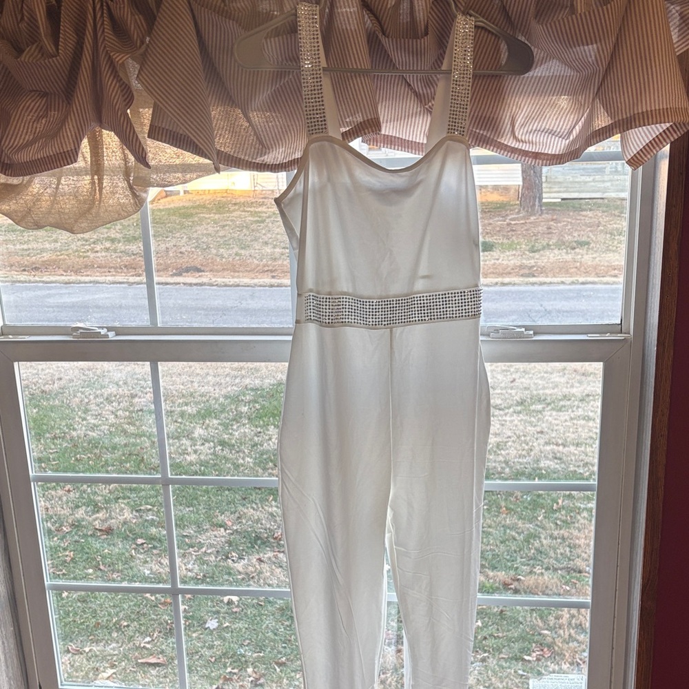 SHEIN White Jumpsuit with Rhinestone Details